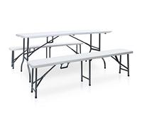 Qnhdfrt Tavolo da giardino pieghevole con 2 panche 180 cm in acciaio e HDPE bianco e nero, resistente alle intemperie, facile da trasportare, per giardino, balcone, campeggio