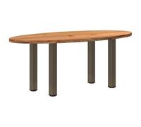 Qnhdfrt Tavolo da pranzo 200 x 100 cm in legno di quercia massello ovale marrone chiaro con gambe in acciaio verniciato a polvere, piedini di livellamento regolabili per sala da pranzo, soggiorno