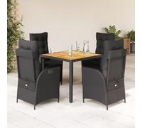 Qnhdfrt Tavolo da pranzo da giardino, 5 cucchiai, in rattan sintetico, con cuscino, in legno di acacia, 90 x 90 cm, per terrazza, giardino e balcone