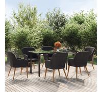 Qnhdfrt Tavolo da pranzo da giardino 7 cucchiaini nero tavolo da pranzo con 6 sedie in legno di acacia e telaio in acciaio per terrazza giardino balcone