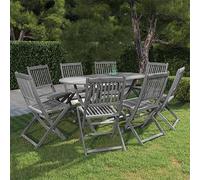 Qnhdfrt Tavolo da pranzo da giardino, 9 pezzi, pieghevole, grigio acacia, in legno massiccio, 160 x 85 x 75 cm, con 8 sedie, resistente alle intemperie, per terrazza, balcone, giardino