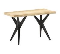 Qnhdfrt Tavolo da pranzo in legno massello mango, piccolo, 120 x 60 x 76 cm, con gambe in acciaio verniciato a polvere, robusto, per sala da pranzo, cucina, balcone, terrazza e giardino