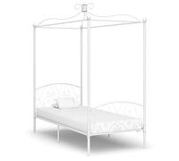 Qnhdfrt Telaio letto a baldacchino bianco metallo 100 x 200 cm Design elegante con telaio superiore per tende o zanzariera, struttura in metallo robusta per camera da letto