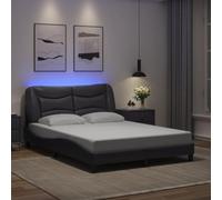 Qnhdfrt Telaio letto con LED Hvar grigio, 140 x 190 cm, in similpelle, design moderno con testiera a forma d'onda e connettore USB per notti accoglienti