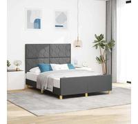 Qnhdfrt Telaio letto grigio scuro, 140 x 190 cm, moderno letto in tessuto con blocco di diamanti, robusto telaio in legno per notti accoglienti ed eleganti camere da letto