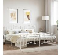 Qnhdfrt Telaio letto in metallo bianco 200 x 200 cm con rete a doghe, robusta struttura in acciaio per il comfort e lo spazio di archiviazione