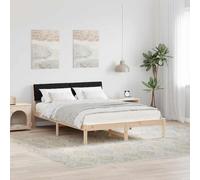 Qnhdfrt Telaio letto marrone nero 140 x 190 cm pino massello con rete a doghe e testiera da parete, design moderno e minimalista, robusto e durevole, per camera da letto e camera dei ragazzi