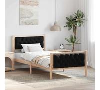 Qnhdfrt Telaio letto nero 90 x 190 cm legno di pino massello con rete a doghe, moderna testata imbottita, letto singolo per camera da letto e camera degli ospiti