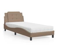 Qnhdfrt Telaio letto Zara con materasso in schiuma 100 x 200 cm, in similpelle, cappuccino, marrone, design moderno, per camera da letto, camera degli ospiti e soggiorno