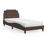 Qnhdfrt Telaio letto Zara con materasso in schiuma 100 x 200 cm, in similpelle marrone, design moderno con effetto ondulato, durezza H2 H3, per camera da letto, letto degli ospiti o camera dei ragazzi