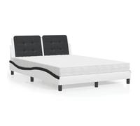 Qnhdfrt Telaio letto Zara con materasso in schiuma 120 x 200 cm, bianco e nero, in ecopelle, design moderno con testiera a forma di onda e durezza H2 H3, per camera da letto, letto degli ospiti e