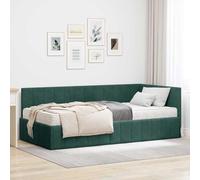 Qnhdfrt Telaio per letto ad angolo, 90 x 190 cm, in velluto verde scuro con materasso, moderno design a L, robusto e durevole, per camera dei ragazzi e delle camere degli ospiti