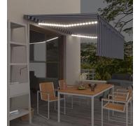 Qnhdfrt Tenda avvolgibile automatica con LED e sensore di vento, 4 x 3 m, blu e bianco, per balcone, terrazza, giardino