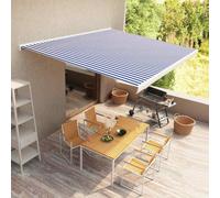 Qnhdfrt Tenda da sole a cassetta, con motore, blu, bianco, 450 x 300 cm, per terrazza, balcone, giardino, protezione solare, allungabile, robusta