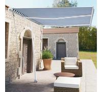 Qnhdfrt Tenda da sole automatica, 350 x 250 cm, blu e bianco, con telecomando e manovella, protezione solare indipendente per terrazza, balcone, giardino