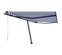 Qnhdfrt Tenda da sole automatica, 450 x 350 cm, blu/bianco, con telecomando e manovella, telaio in alluminio verniciato a polvere, resistente ai raggi UV, per balcone, terrazza, giardino