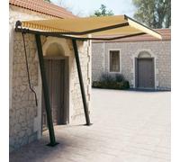 Qnhdfrt Tenda da sole autoportante retrattile automatica con pali 3,5 x 2,5 m giallo bianco protezione UV e telecomando per terrazza balcone giardino