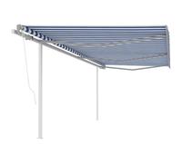 Qnhdfrt Tenda da sole elettrica retrattile con palo, 6 x 3,5 m, copertura indipendente, blu e bianco, protezione solare per balcone, giardino, terrazza, elettrica e manuale