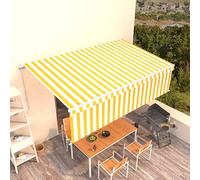 Qnhdfrt Tenda da sole gialla, bianca, 5 x 3 m, manuale, allungabile, con manovella, per balcone, terrazza, protezione solare