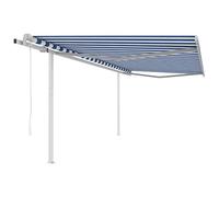 Qnhdfrt Tenda da sole indipendente elettrica allungabile 4 x 3,5 m con pali in alluminio blu bianco per terrazza giardino balcone