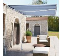 Qnhdfrt Tenda da sole indipendente retrattile manuale, 350 x 250 cm, blu/bianco, con manovella, per terrazza, balcone, giardino, protezione solare