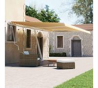 Qnhdfrt Tenda da sole indipendente retrattile manuale, 500 x 300 cm, giallo/bianco, protezione solare per terrazza, balcone, giardino, con telaio in alluminio robusto e manovella semplice