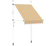 Qnhdfrt Tenda da Sole Retrattile 150cm per Balcone Righe Gialle Blu | Schermo parasole regolabile per terrazza o giardino. Altezza flessibile e manovella montabile a destra o sinistra.