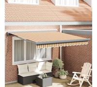 Qnhdfrt Tenda da sole retrattile automatica 300 x 250 cm giallo grigio bianco a righe rettangolare tessuto poliestere protezione solare per balcone terrazza giardino design moderno