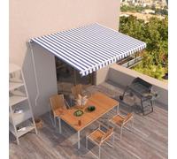 Qnhdfrt Tenda da sole retrattile automatica, 400 x 350 cm, blu e bianco, con telecomando, protezione solare per terrazza, balcone, giardino, esterno, design robusto
