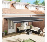Qnhdfrt Tenda da sole retrattile automatica, antracite, 500 x 300 cm, rettangolare, per balcone, terrazza, giardino, ghiaccio, resistente ai raggi UV, design moderno