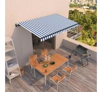 Qnhdfrt Tenda da sole retrattile automatica per balcone, terrazza, giardino, 400 x 350 cm, blu e bianco, con telecomando e manovella, resistente ai raggi UV