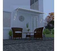 Qnhdfrt Tenda da sole retrattile con LED, 350 x 150 cm, crema, robusta, resistente ai raggi UV e all'acqua, alimentata a energia solare, per finestre, balconi, terrazzi, giardini, ombre