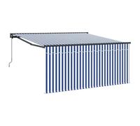 Qnhdfrt Tenda da Sole Retrattile Manuale 300x250 cm Blu e Bianco | Progettata per creare ombra in giardino o sul terrazzo, questa tenda da sole manuale offre comfort e stile.