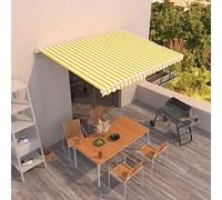 Qnhdfrt Tenda da sole retrattile manuale 400 x 350 cm giallo bianco per balcone terrazza giardino con tessuto resistente ai raggi UV e manovella