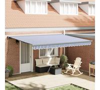 Qnhdfrt Tenda da sole retrattile manuale 450 x 300 cm blu bianco a righe tessuto acrilico per balcone terrazza giardino con protezione UV e resistenza all'acqua