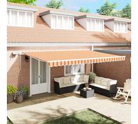 Qnhdfrt Tenda da sole retrattile manuale, 500 x 350 cm, giallo-arancio a righe, protezione solare per balcone, terrazza, giardino, con robusto poliestere