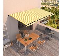 Qnhdfrt Tenda da sole retrattile manuale, 500 x 350 cm, giallo e bianco, per balcone, terrazza, giardino, telaio in alluminio leggero con manovella, protezione solare regolabile per esterni