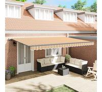 Qnhdfrt Tenda da sole retrattile manuale, colore giallo, a righe, 500 x 300 cm, per balcone e terrazza, resistente ai raggi UV e impermeabile, per un'efficace protezione solare in giardino