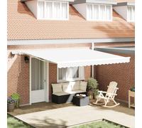 Qnhdfrt Tenda da sole retrattile manuale con LED bianco 400 x 350 cm per balcone e terrazza, braccio snodato in robusto tessuto da tenda con funzionamento manuale
