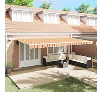 Qnhdfrt Tenda da sole retrattile manuale con LED giallo, arancione, a righe, 600 x 350 cm, per balcone, terrazza, giardino, protezione solare, design robusto