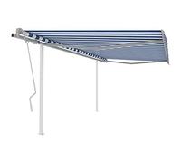 Qnhdfrt Tenda da sole retrattile manuale con manovella 4,5 x 3,5 m blu bianco protezione solare indipendente per terrazza balcone giardino