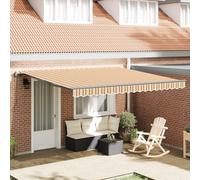Qnhdfrt Tenda parasole retrattile automatica, 400 x 300 cm, a righe, giallo, grigio, bianco, rettangolare, per balcone, terrazza, giardino, con tessuto in poliestere