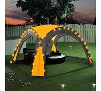 Qnhdfrt Tenda per feste con illuminazione a LED e 4 pannelli laterali per zanzariera, 3,6 x 3,6 x 2,3 m, giallo, resistente ai raggi UV, per campeggio, barbecue ed eventi all'aperto