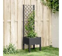 Qnhdfrt Vaso per piante con traliccio nero, 40 x 40 x 142 cm, in polipropilene, alto e robusto, per balcone, giardino, terrazza, traliccio integrato per piante rampicanti con effetto rattan