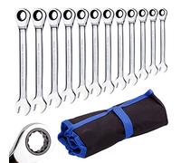 Qnkaa Ratchet Spanner Set Combination Wrench 12 Piece Metric Sizes from 8mm to 19mm with Roll Bag, Perfect for Home, Bike, Car Repairs