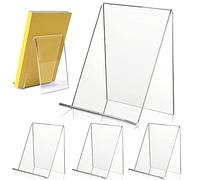 QNMD Supporto per Libri in Acrilico con Supporto, 4 Pezzi Espositore per Libri, Acrilico Libri Espositori, Trasparente Plastica Leggio da Tavolo, per Cucina,Ristorante, Libreria Bar,Poster Menù