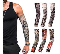 QOCUILC Set 6 Pezzi Maniche Tatuaggi Finti, Tattoo Sleeve Nylon Elasticizzato per Uomo e Donna, Manicotto Tatuaggio Temporaneo, Protezione Solare e Stile Moda per Estate