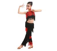 Qodpxxi Costume Da Ballo For Bambina Con Frange, Top Corto E Pantaloni, 2 Pezzi, Salsa, Tango, Nappa, Vestito Da Ballo Latino, Costumi Da Competizione (Color : A, Size : 160cm)