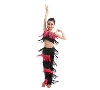 Qodpxxi Costume Da Ballo For Bambina Con Frange, Top Corto E Pantaloni, 2 Pezzi, Salsa, Tango, Nappa, Vestito Da Ballo Latino, Costumi Da Competizione (Color : C, Size : 150cm)