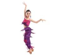 Qodpxxi Costume Da Ballo For Bambina Con Frange, Top Corto E Pantaloni, 2 Pezzi, Salsa, Tango, Nappa, Vestito Da Ballo Latino, Costumi Da Competizione (Color : B, Size : 110cm)